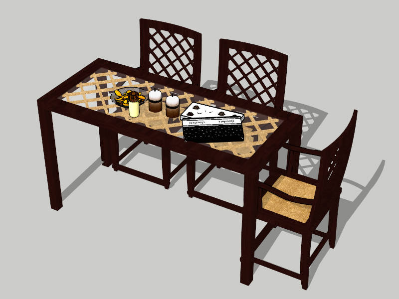 4-Piece Antique Dining Set sketchup model preview - SketchupBox