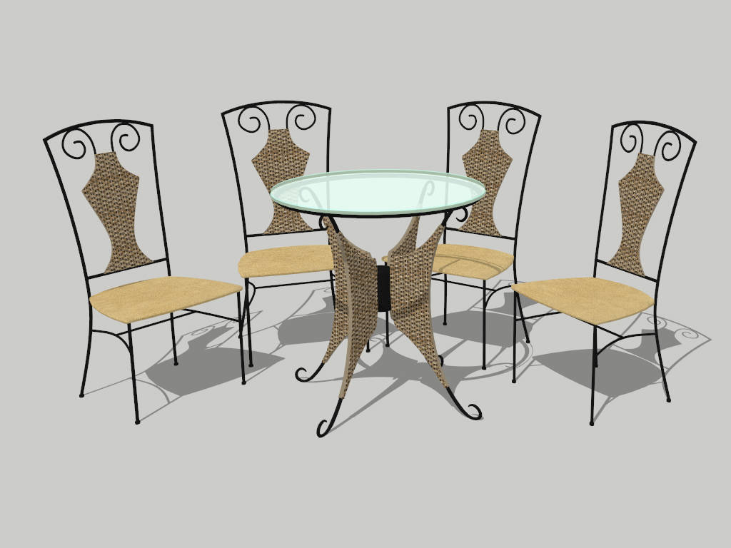 Rattan and Iron Patio Dining Set sketchup model preview - SketchupBox