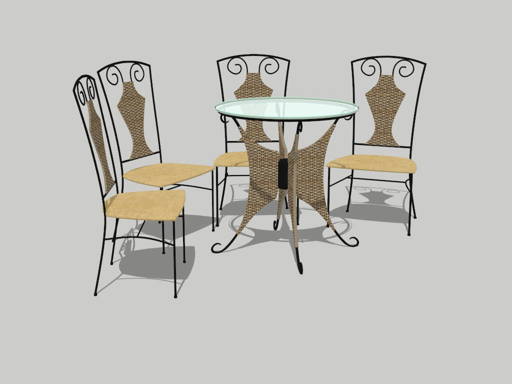 Rattan and Iron Patio Dining Set sketchup model preview - SketchupBox