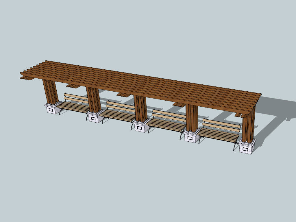 Wood Pergola with Benches sketchup model preview - SketchupBox