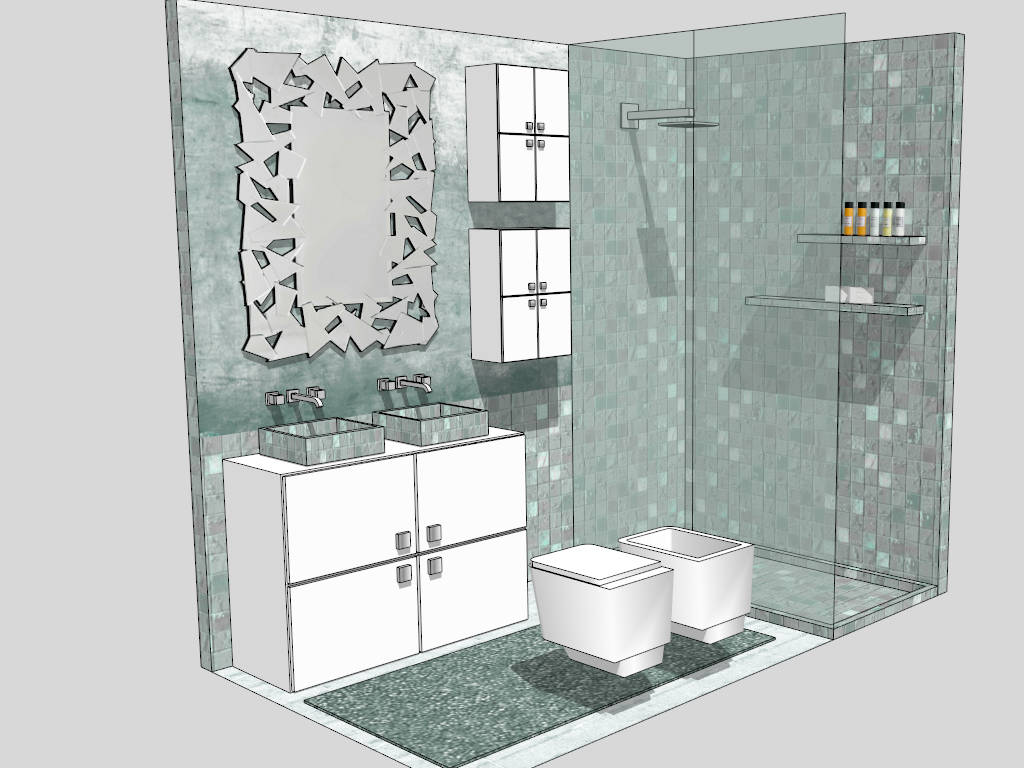 Grey And Green Bathroom Idea SketchUp 3D Model .skp File Download ...