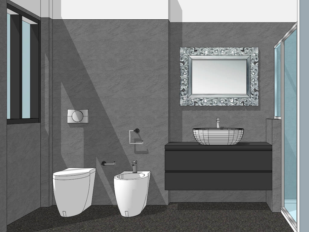 Gray Bathroom Design Idea sketchup model preview - SketchupBox