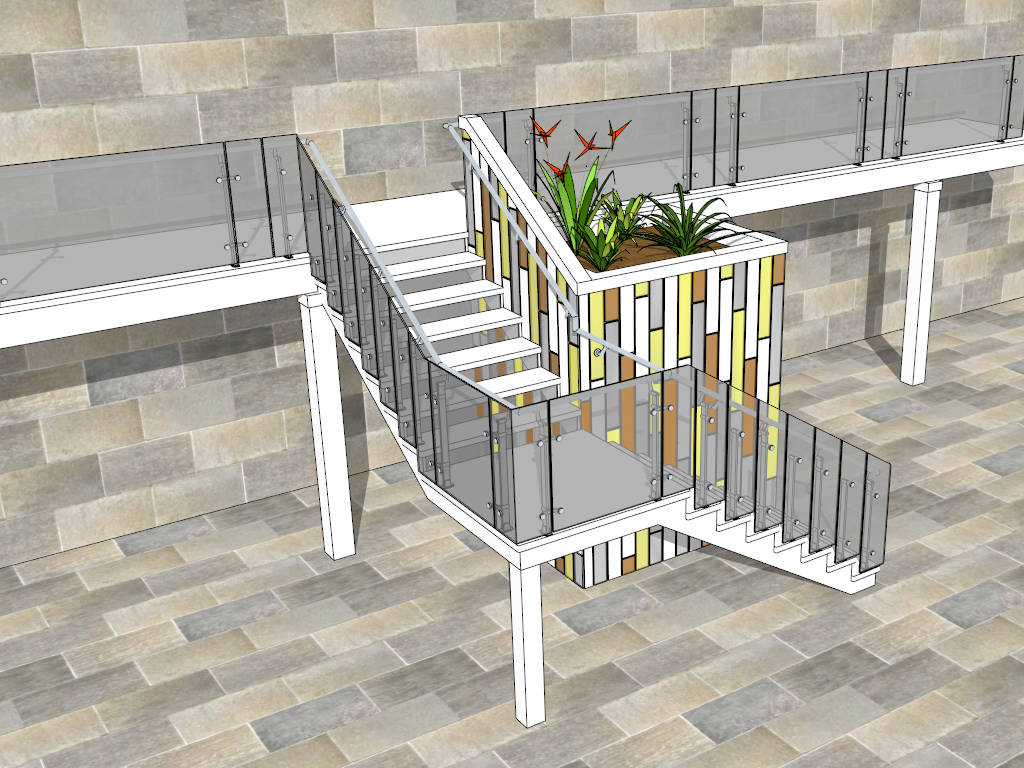 Apartment Stairs and Railing sketchup model preview - SketchupBox