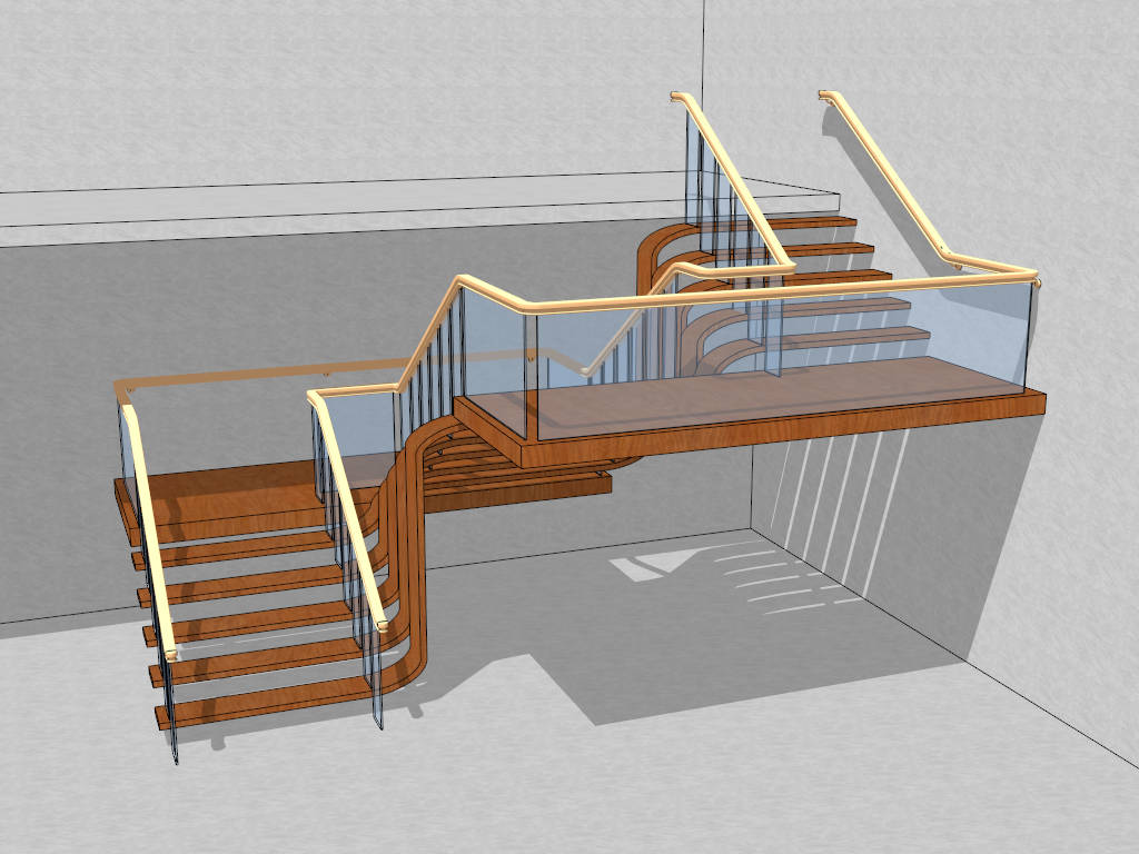 Floating Wood Staircase Design sketchup model preview - SketchupBox