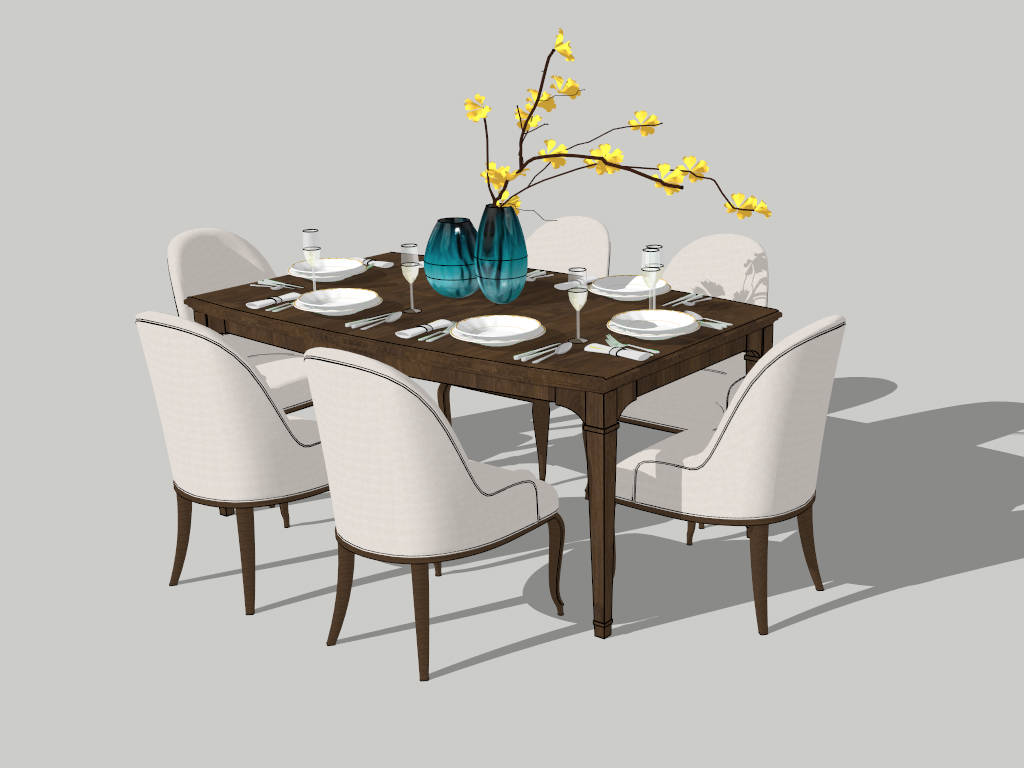 Modern Dining Set for 6 sketchup model preview - SketchupBox