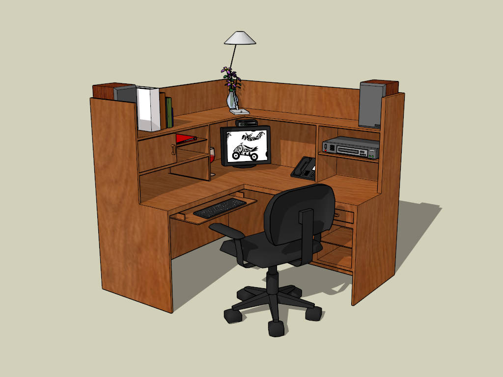 L-shaped Office Desk Cubicle sketchup model preview - SketchupBox