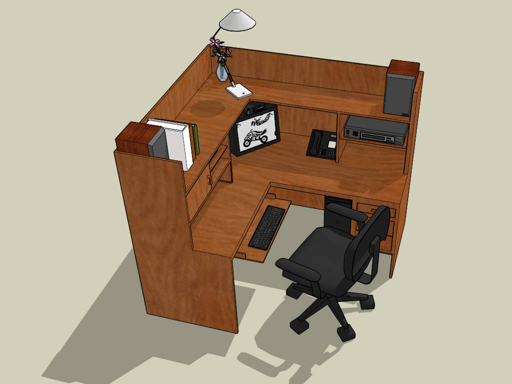 L-shaped Office Desk Cubicle sketchup model preview - SketchupBox