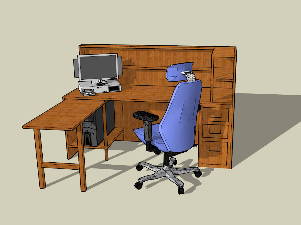 Vintage Office Desk with Hutch sketchup model preview - SketchupBox
