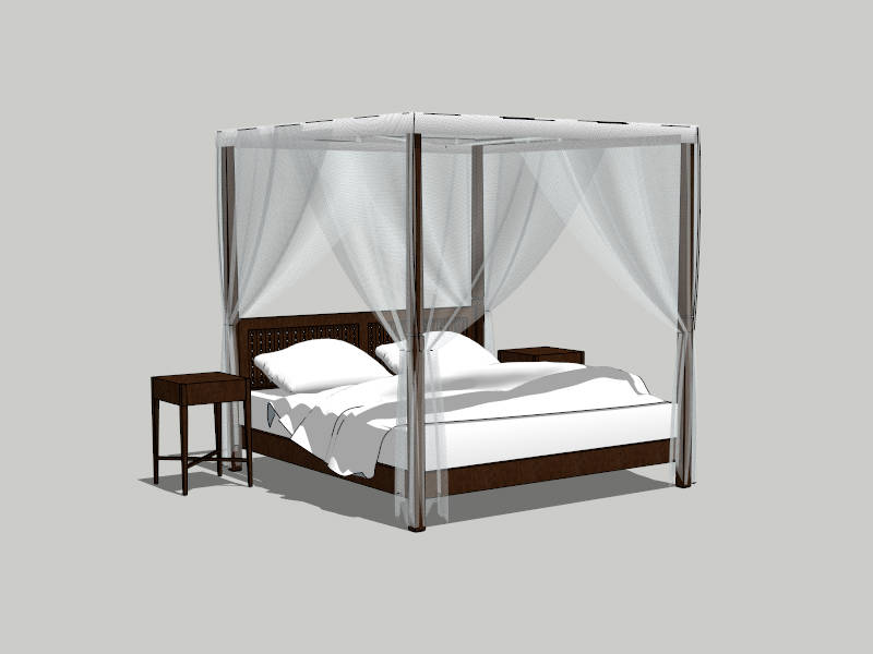 Contemporary Canopy Bed with Nightstands sketchup model preview - SketchupBox