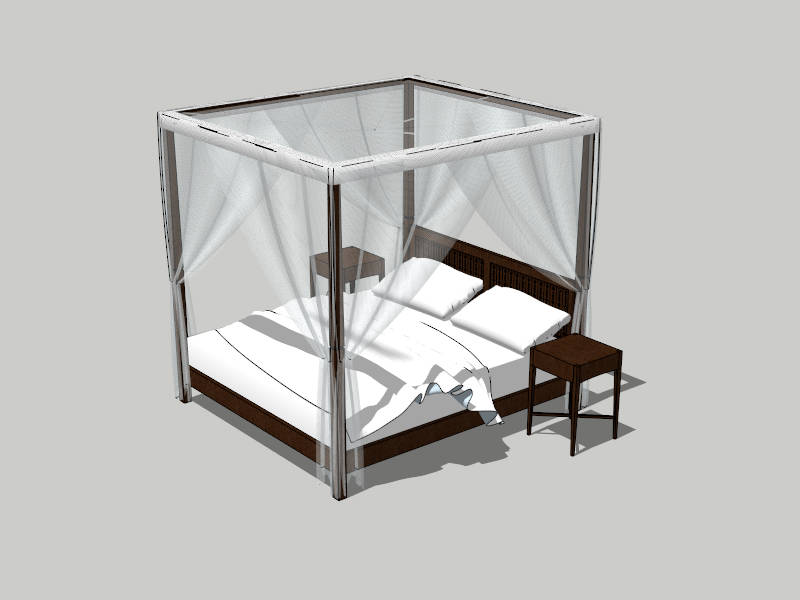 Contemporary Canopy Bed with Nightstands sketchup model preview - SketchupBox