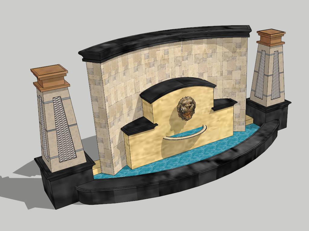 Lion Fountain Outdoor Accent Wall sketchup model preview - SketchupBox