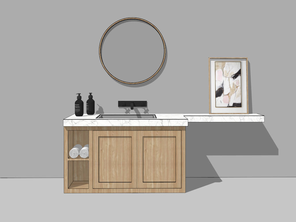 Oak Bathroom Vanity with Mirror sketchup model preview - SketchupBox