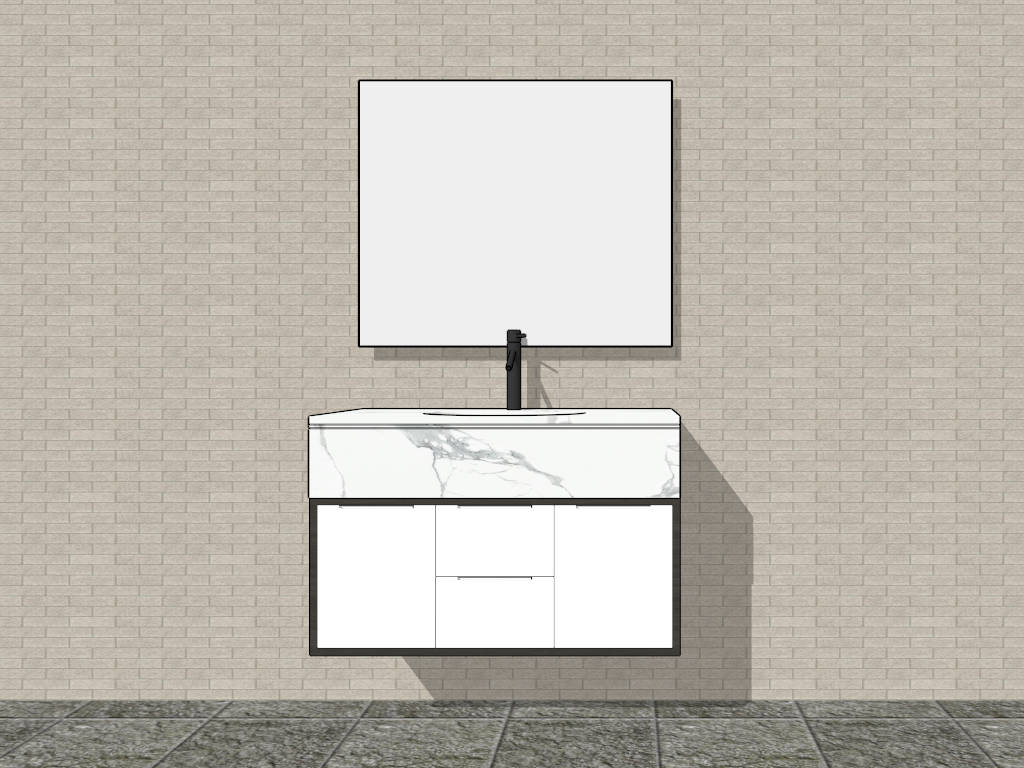 Single Sink White Vanity sketchup model preview - SketchupBox