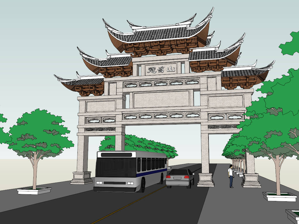 Chinese Paifang Gateway sketchup model preview - SketchupBox