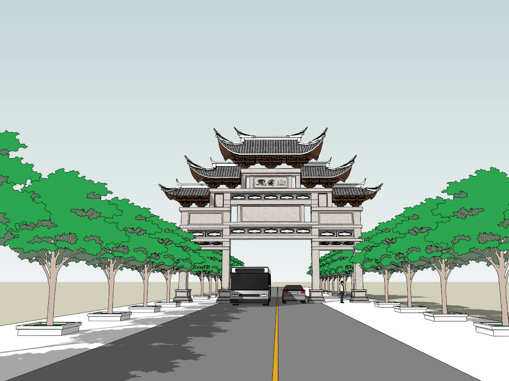 Chinese Paifang Gateway sketchup model preview - SketchupBox