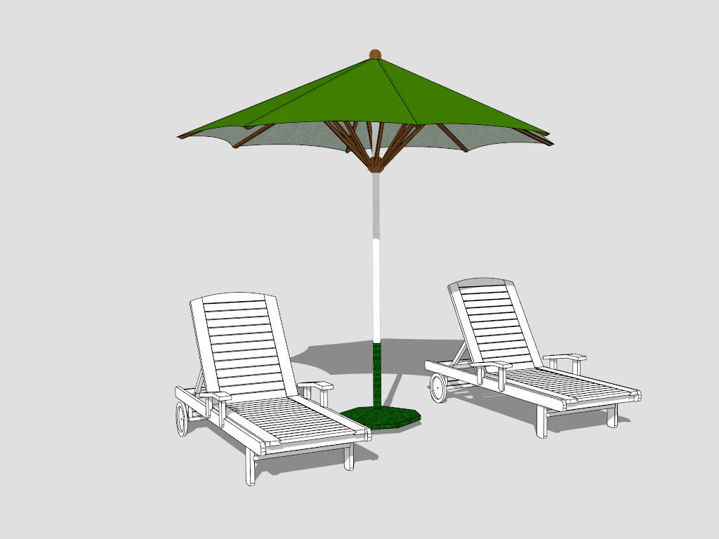 Deck Sun Loungers and Umbrella sketchup model preview - SketchupBox