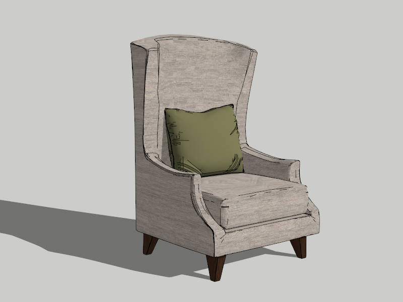 Wingback Upholstered Armchair sketchup model preview - SketchupBox