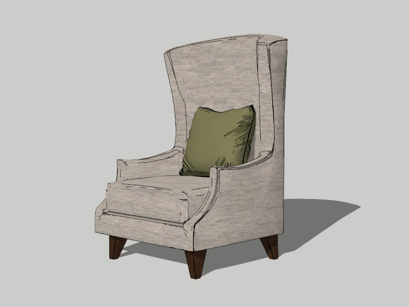 Wingback Upholstered Armchair sketchup model preview - SketchupBox