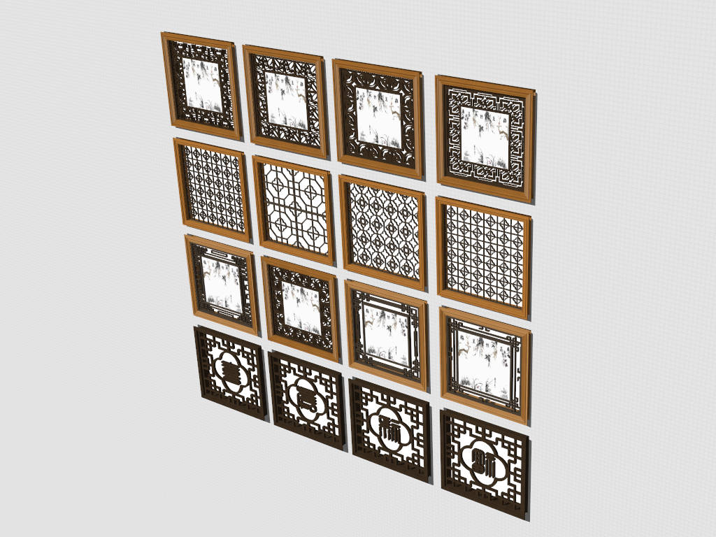 Chinese Lattice Window Panels sketchup model preview - SketchupBox