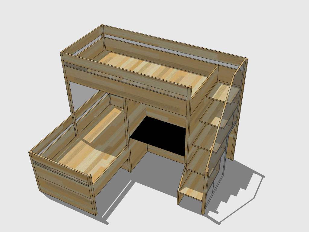 Twin Loft Bed with Desk sketchup model preview - SketchupBox