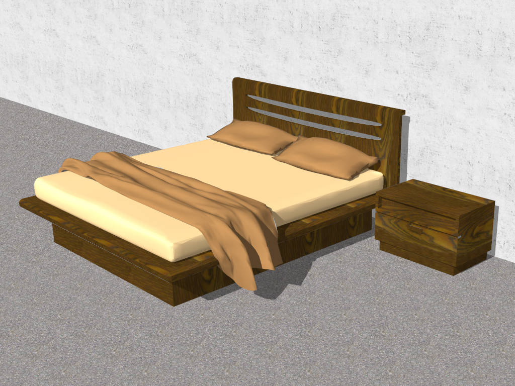 Rustic Wood Platform Bed sketchup model preview - SketchupBox