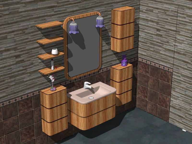 Country Bathroom Vanity with Wall Cabinets sketchup model preview - SketchupBox