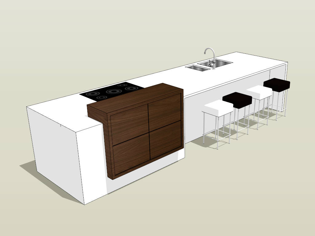 White Kitchen Island with Seating sketchup model preview - SketchupBox