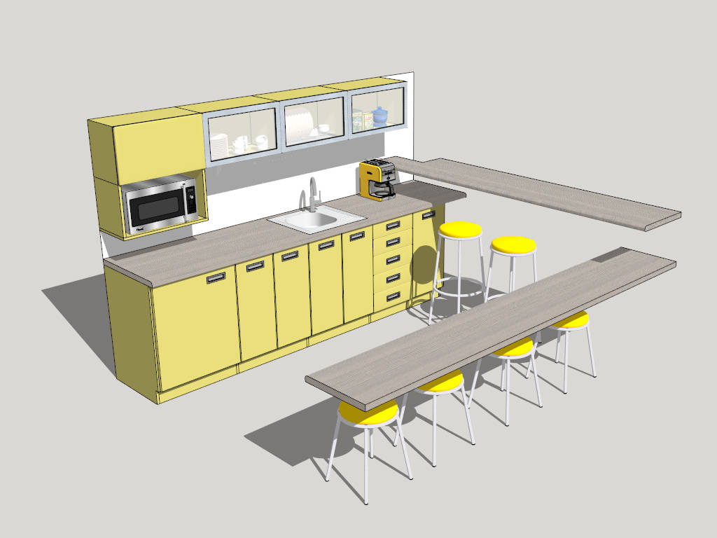 Yellow Kitchen with Breakfast Bar sketchup model preview - SketchupBox