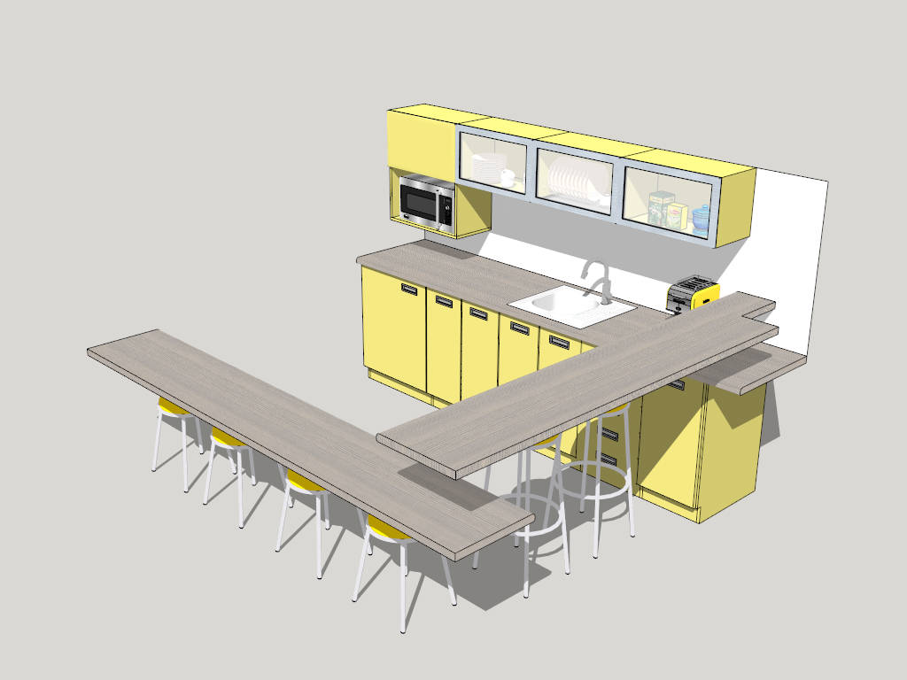 Yellow Kitchen with Breakfast Bar sketchup model preview - SketchupBox