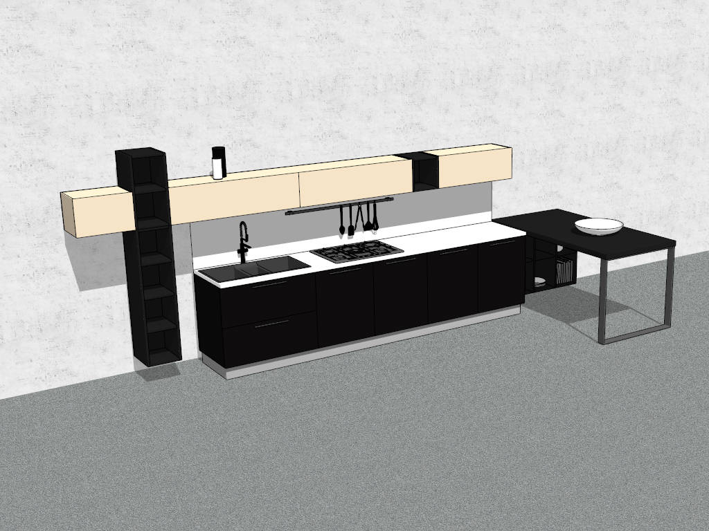 Black Straight Kitchen Design Idea sketchup model preview - SketchupBox