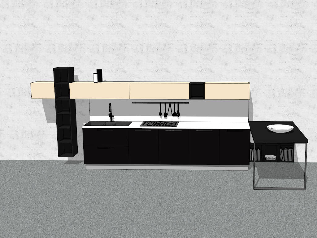 Black Straight Kitchen Design Idea sketchup model preview - SketchupBox