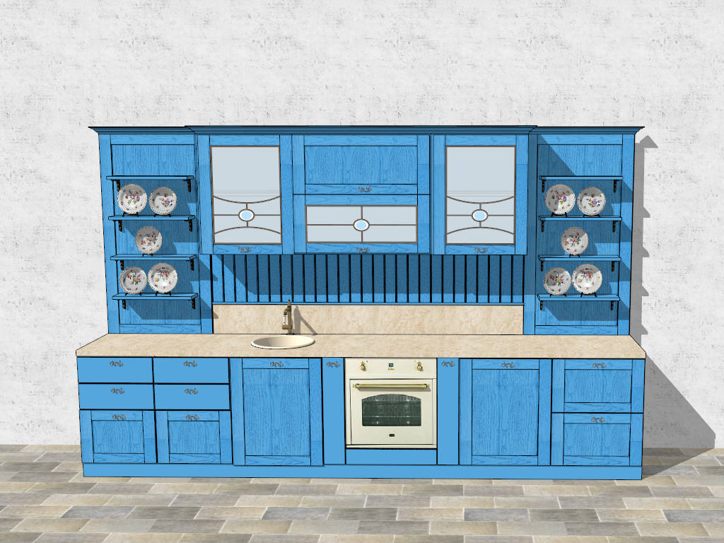 Retro Blue Kitchen Cabinet with Dish Rack sketchup model preview - SketchupBox