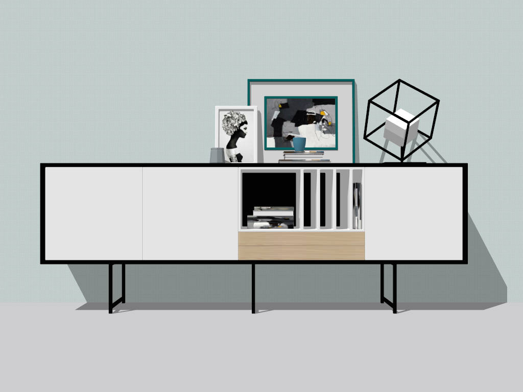 Sideboard with Open Bookshelf sketchup model preview - SketchupBox
