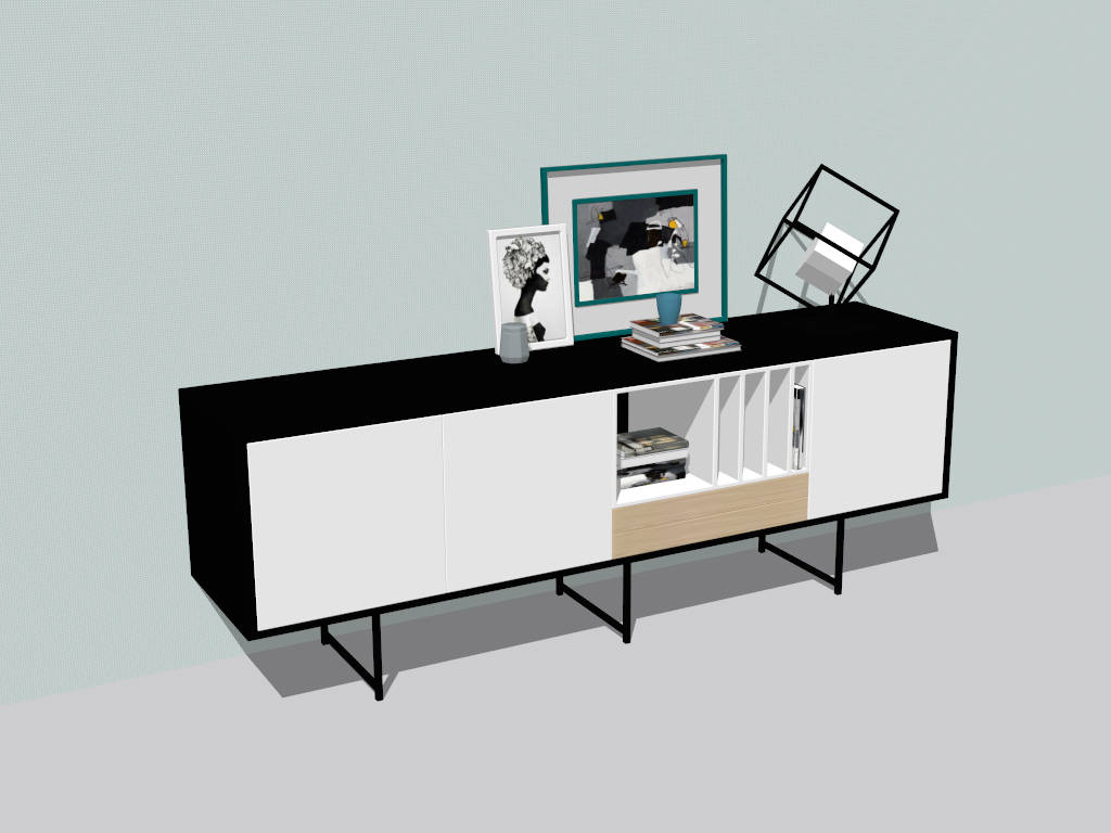 Sideboard with Open Bookshelf sketchup model preview - SketchupBox