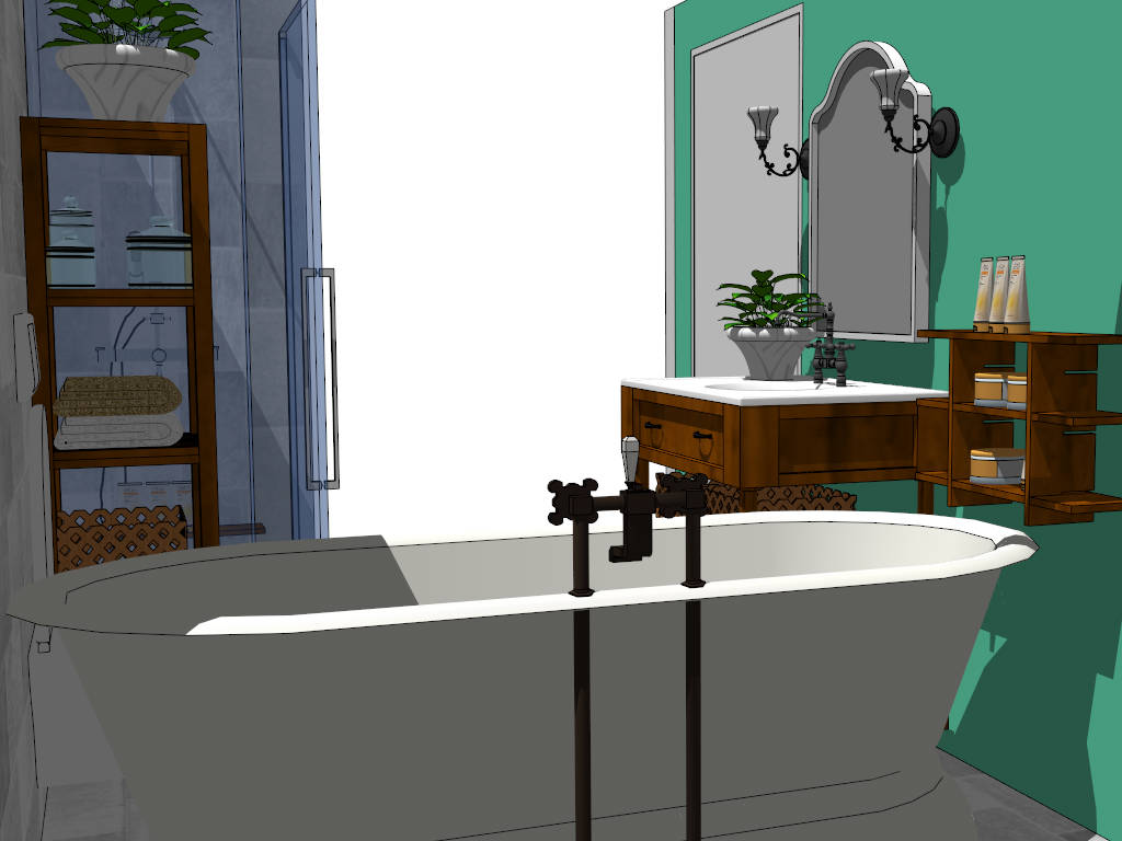 Small Bathroom with Shower and Bath sketchup model preview - SketchupBox