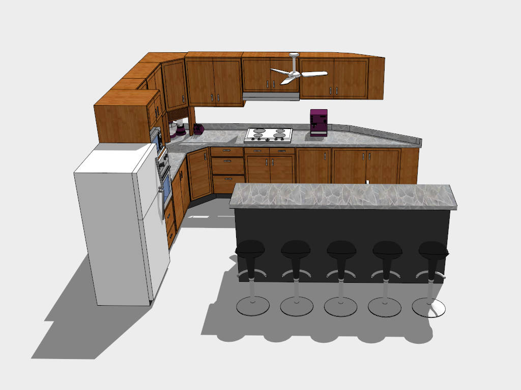 L Kitchen with Island Layout sketchup model preview - SketchupBox