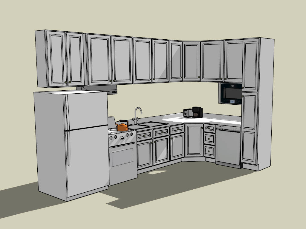 Small L Shaped Kitchen Design sketchup model preview - SketchupBox