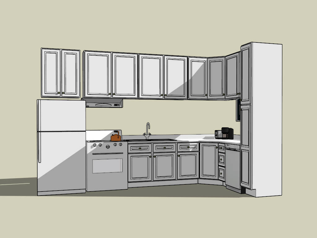 Small L Shaped Kitchen Design sketchup model preview - SketchupBox