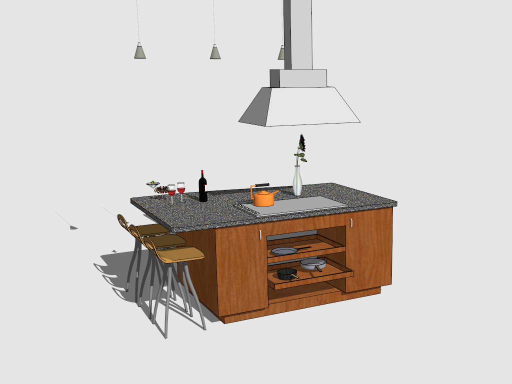 Kitchen Island with Stove and Hood sketchup model preview - SketchupBox