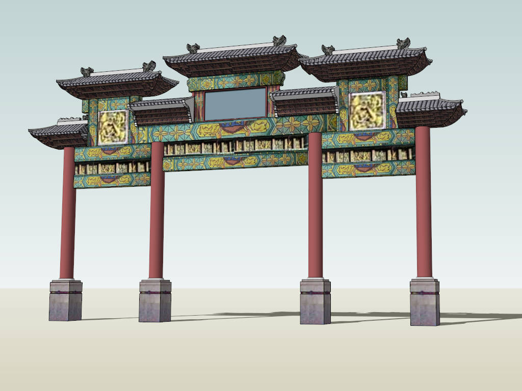 Paifang Chinese Gate sketchup model preview - SketchupBox