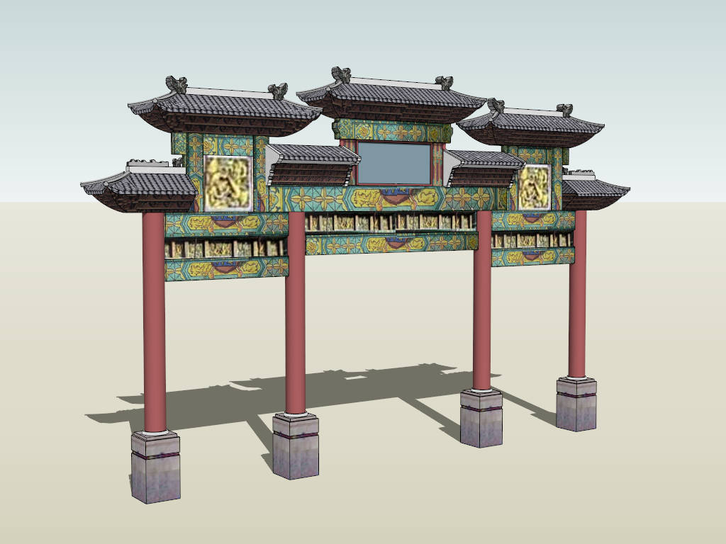 Paifang Chinese Gate sketchup model preview - SketchupBox