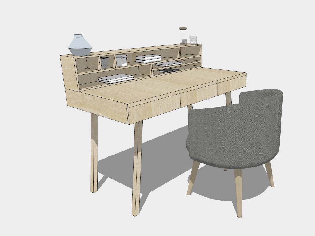 Small Writing Desk With Hutch sketchup model preview - SketchupBox