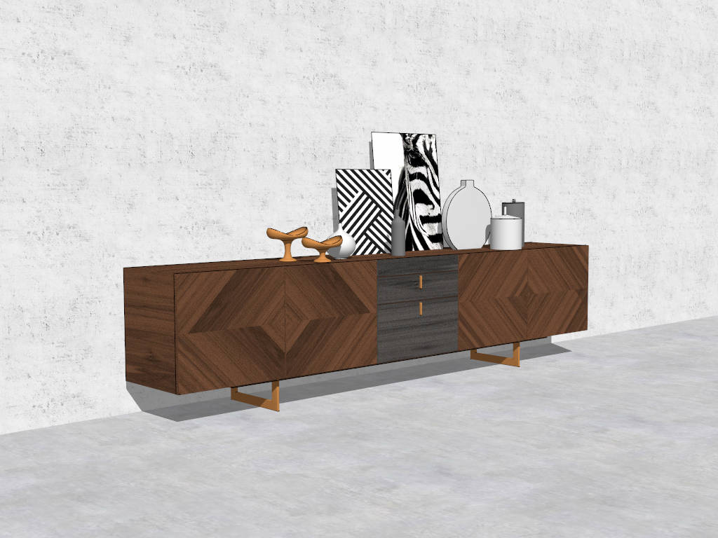 Deco TV Stand in Living Room sketchup model preview - SketchupBox