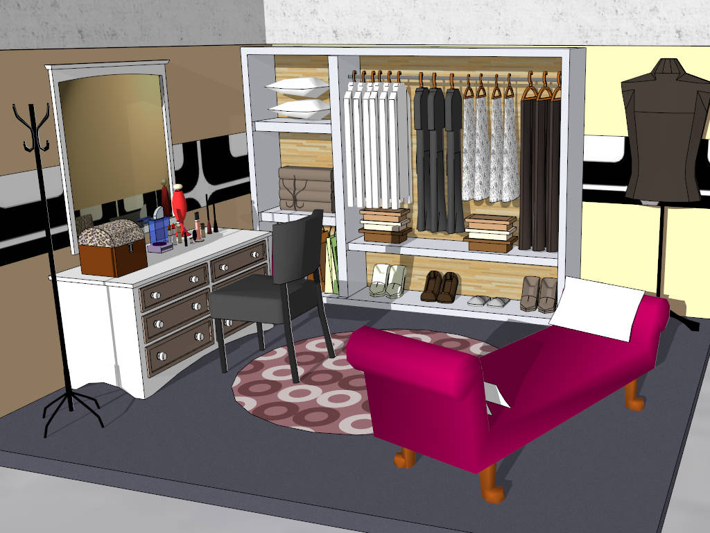 Closet with Dressing Table sketchup model preview - SketchupBox