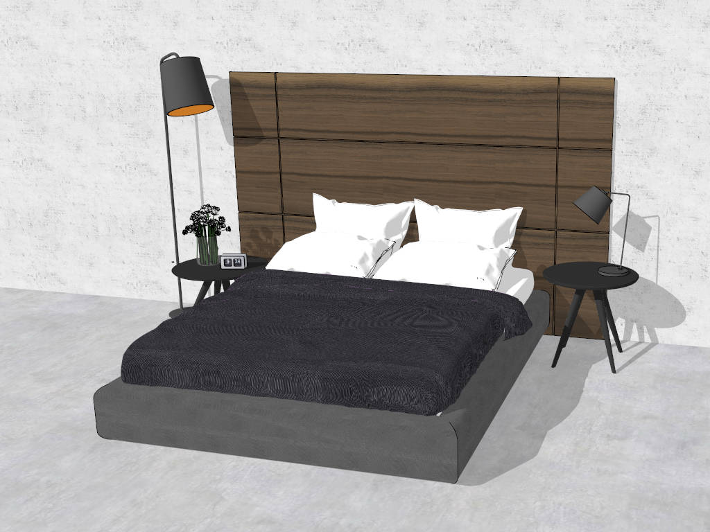 Modern Platform Bed with Headboard sketchup model preview - SketchupBox