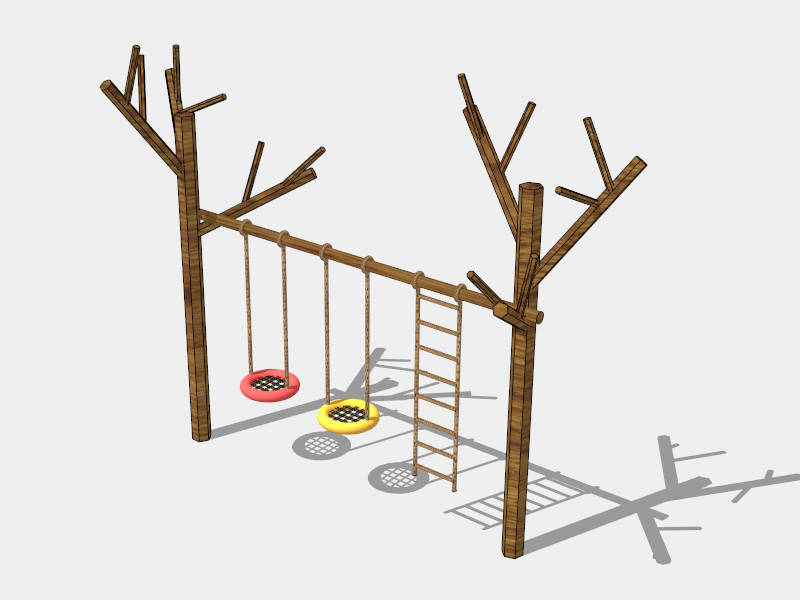 Rustic Log Tyre Swing Set sketchup model preview - SketchupBox