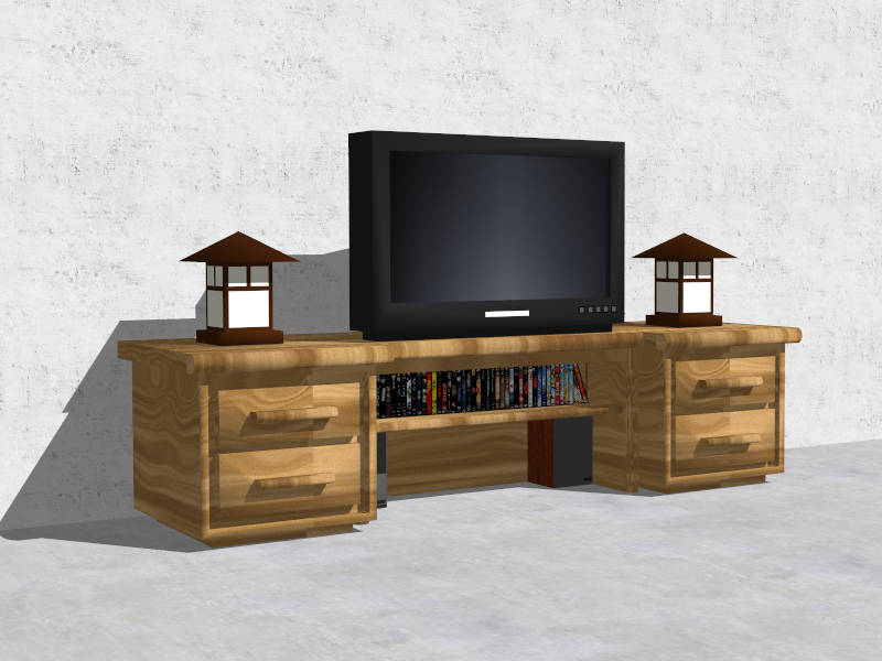Rustic Media Console TV Stand sketchup model preview - SketchupBox