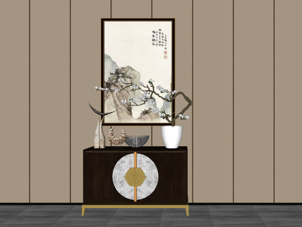 Chinese Accent Console Table with Storage sketchup model preview - SketchupBox