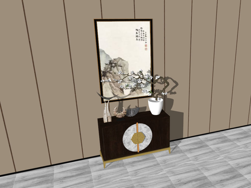 Chinese Accent Console Table with Storage sketchup model preview - SketchupBox