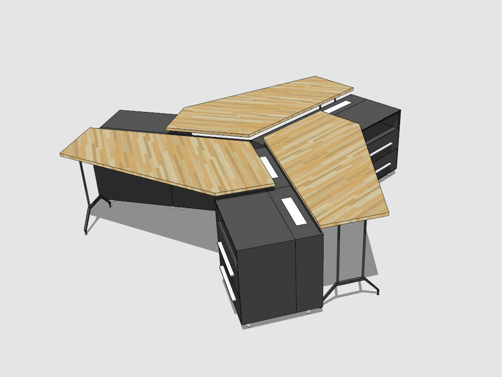 3 Person Office Workstation Desk sketchup model preview - SketchupBox